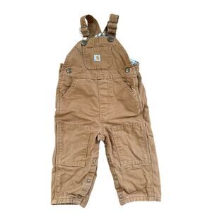 Baby Carhartt Duck Bib Overalls Brown 100% Cotton Fleece Lined Size 12 months